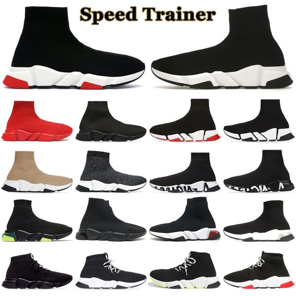 

designer sock shoes speed trainer sneakers men women chaussures black white red beige neon volt glitter outdoor clearsole lace up casual pla