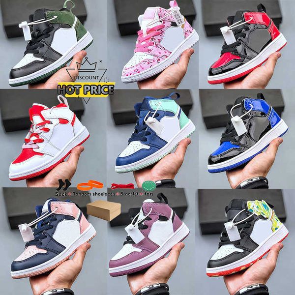 

designer new jumpman1 toddlers shoes youth boys girls sneakers obsidian chicago bred multi-color tie-dye outdoor athletic sneakers size 24-3, Black