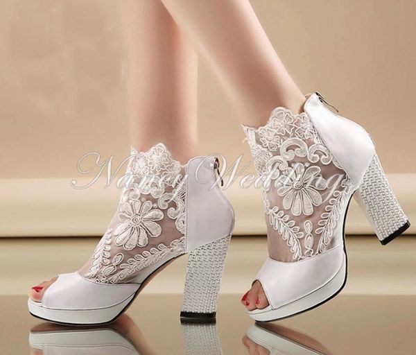 

new fashion peep toe summer wedding boots white lace prom evening party shoes bridal high heels lady formal dress shoes3256411, Black