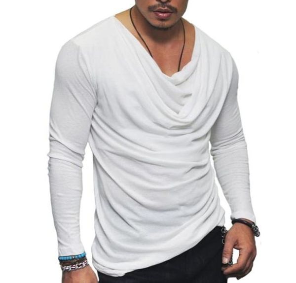 

men039s tshirts t shirt men fashion fold design solid tshirt long sleeve hip hop streetwear slim fit tshirt 9147005, White;black