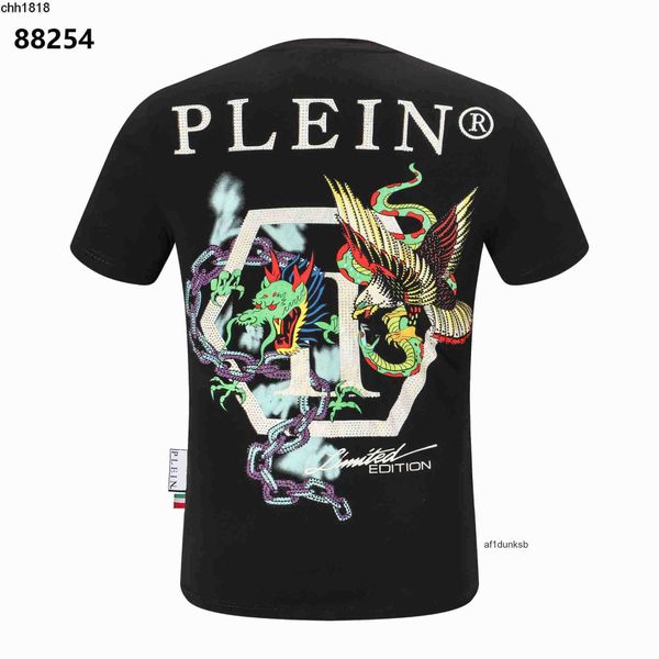 

streetwear plein philipps high men's t-shirt hip round neck quality ss stones classical gothic rhinestone skull hop men t-shirts tshirt, White;black
