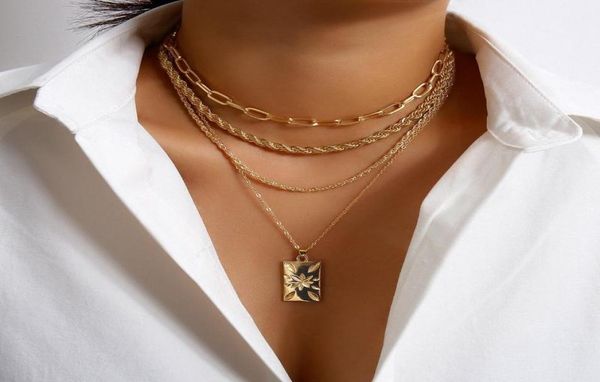 

popcorn clavicle chain alloy tag pendant necklaces for women gold silver color ladies layered necklace 2020 fashion jewelry new3553669