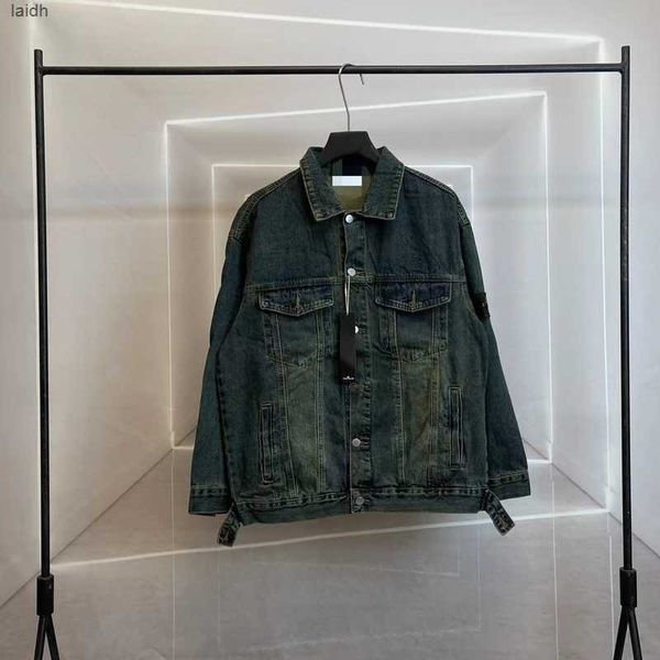 

men's and women's denim coats stone designer badge zipper jacket loose style spring oxford breathable portable high street islandp, Black;brown
