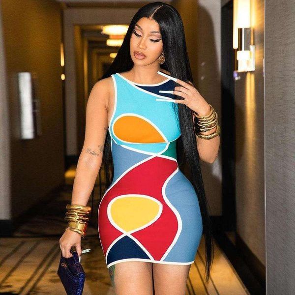 

wind spring womens clothing fashion contrasting colors printed round neck figure flattering dress wholesale, Black;gray