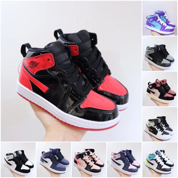 

baby basketball shoes kids air jumpman 1 sports sneakers designer leather shoe black white dark mocha university blue light smoke grey lucky