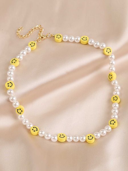 

women's accessories expression detail faux pearl beaded necklace, Silver