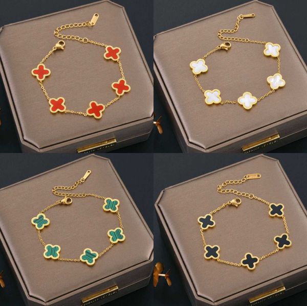 

steel four-leaf clover one side 18k gold colorless net red five flower bracelet, Golden;silver