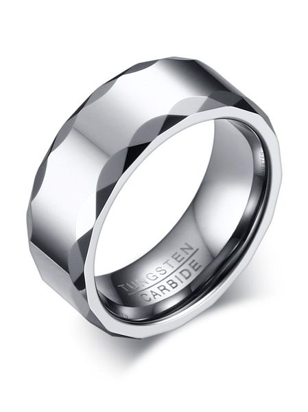 

engraving 8mm high polished tungsten carbide ring mens wedding band with faceted edge1839482, Silver