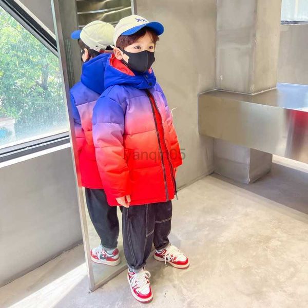 

down coat 2023 new fashion down jacket for children hooded iridescent heavy coat for boys windproof warm duck down coat for girls 90% hkd230, Blue;gray