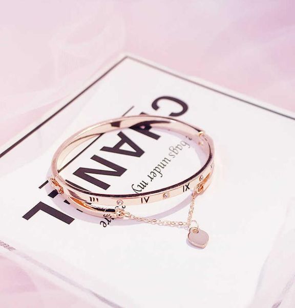 

gold whole stainless rose steel bracelets bangles female heart forever love brand charm bracelet for women famous jewelry7617562, Golden;silver
