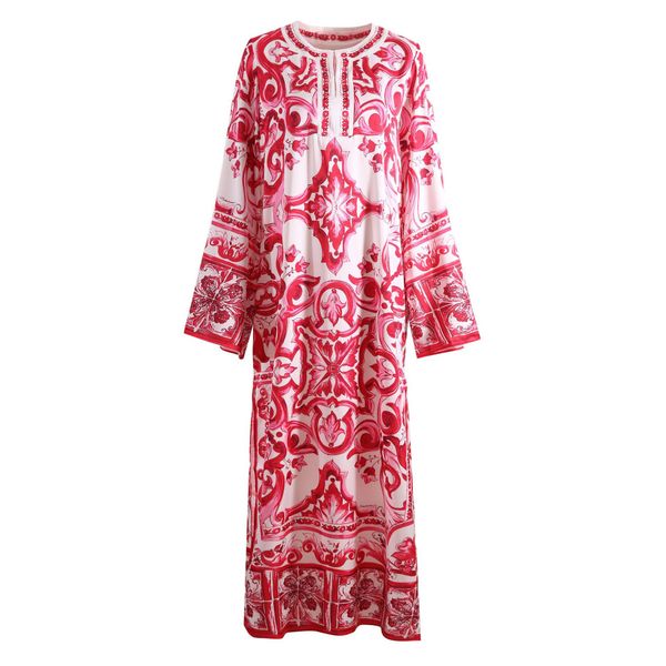 

high-quality flare long-sleeve loose waist silk blend rob dress, Black
