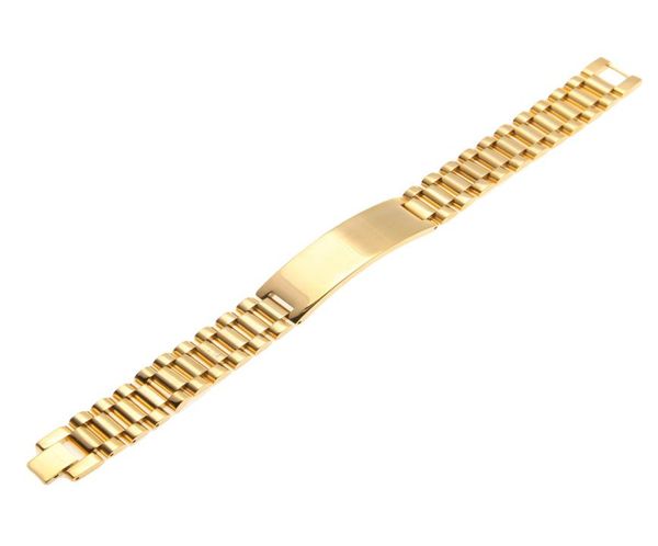 

mens stainless steel hip hop style link bracelets gold silver watch band bracelet fashion punk jewelry 15mm 21mm6338198, Black