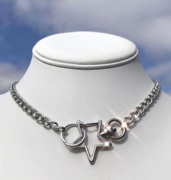 

chokers harajuku clavicle chain necklace metal pentagram pendant for women vintage punk choker fashion jewelry gifts5000707, Golden;silver