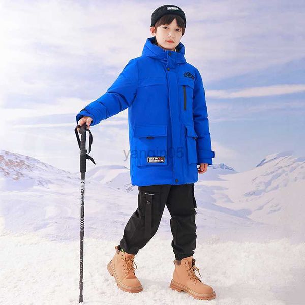 

down coat boys girls kids long loose thickened duck down jacket red blue black baby coat teenagers hooded padded jacket clothes winter hkd23, Blue;gray