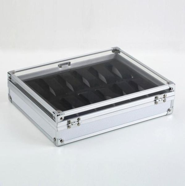 

wholeprofessional 12 grid slots jewelry watches display storage square box case aluminium suede inside container new sell5094234, Blue;slivery