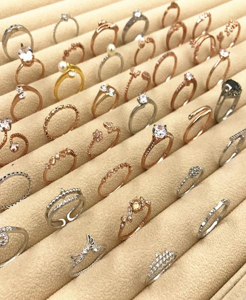 

40 off rose gold ring new korean tail ring wholes quality silver wedding love cute flower pearl crown leaf crystal rhinestone3821777, Golden;silver