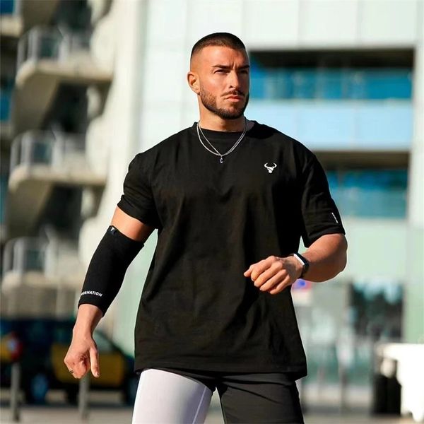 

mens tshirts men summer short sleeve fitness t shirt running sport gym muscle big size workout casual clothing 230724, White;black
