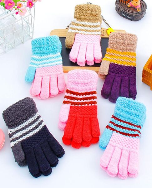 

kids jacquard gloves winter plus velvet thickening gloves kids boys girls striped knitted gloves children knitting finger glove4055402, White