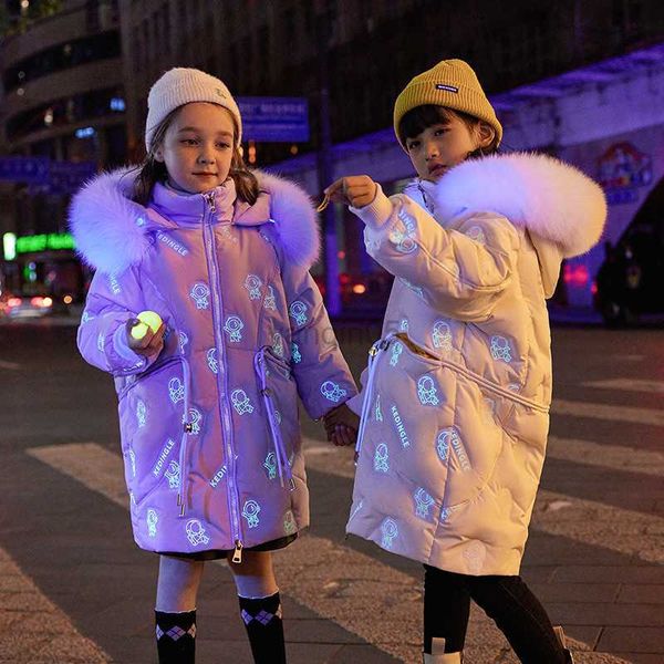 

down coat girls duck down winter jacket 2022 kids long coat junior shiny hooded luxury 8 9 years noctilucent children clothes hkd230725, Blue;gray