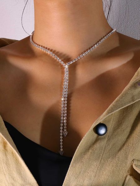 

women's accessories rhinestone decor y lariat necklace, Silver