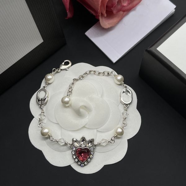 

luxury design bangles brand letter bracelet chain famous women 18k gold crystal rhinestone pearl wristband link chain couple gifts jewerlry, Black