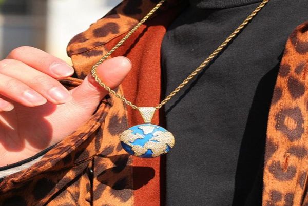 

pendant necklaces distinctive earth necklace iced cubic zircon plated gold silver color hip hop jewelry for men women2319977