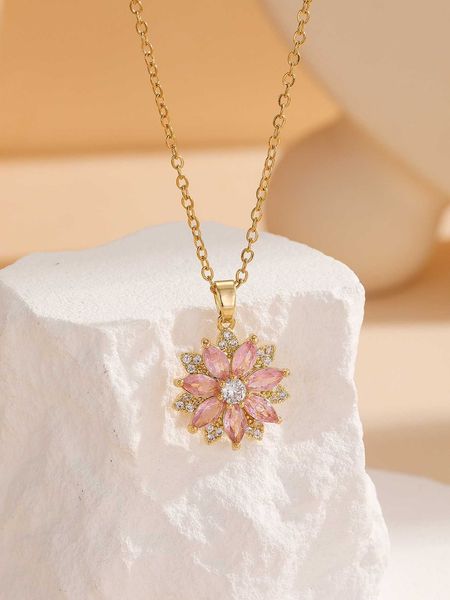 

women's accessories rhinestone flower pendant necklace, Silver