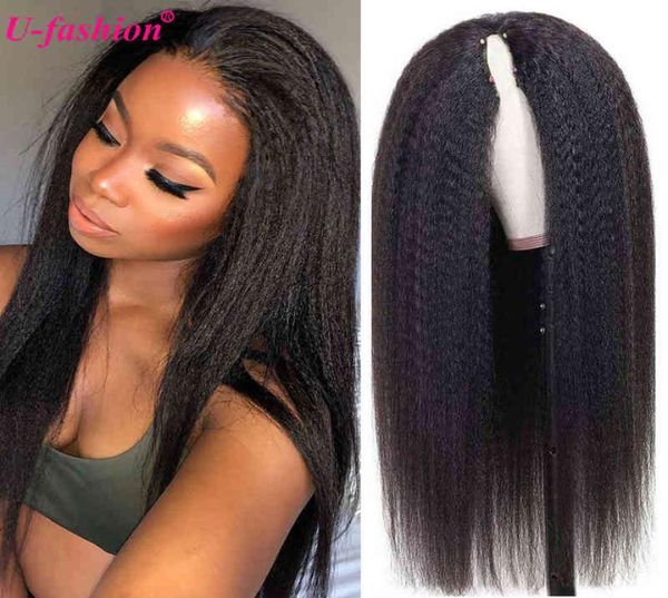 

kinky straight v u part wig human hair no leave out glueless brazilian glue yaki s for women 2207079764191, Black