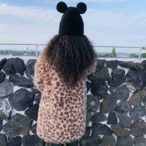 

down coat fox fur leopard print coat childrens fur long overcoat 2023 winter warm boy girl imitation fur coat medium long thick lapel coat h, Blue;gray