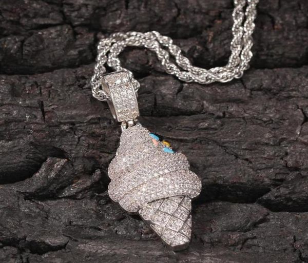 

hip hop silver full iced out bling cubic zircon cz cartoon cream pendant necklace for men jewelry with chains8871733