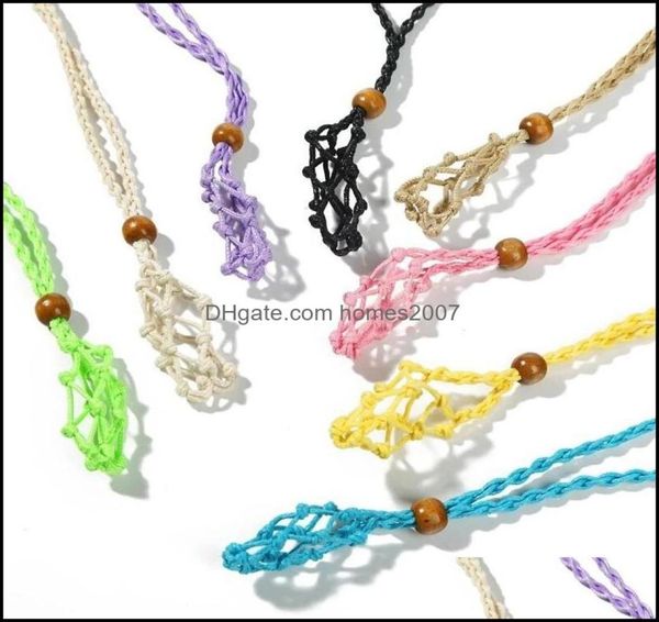 

adjustable necklace cord empty stone holder wax rope diy natural quartz crystal healing net bag pendant drop delivery necklaces pe5236516, Silver