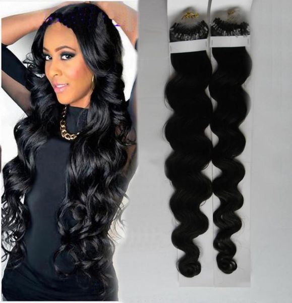 

brazilian virgin hair body wave hair extension micro rings 1g 200g natural micro link human hair extensions5020151, Black