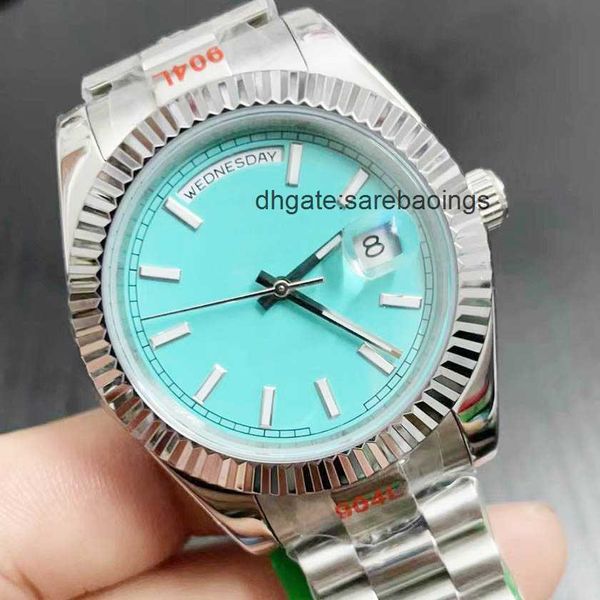 

st9 steel news men watches baby blue dial automatic mechanics 41mm sapphire glass stainless mens watch, Slivery;golden
