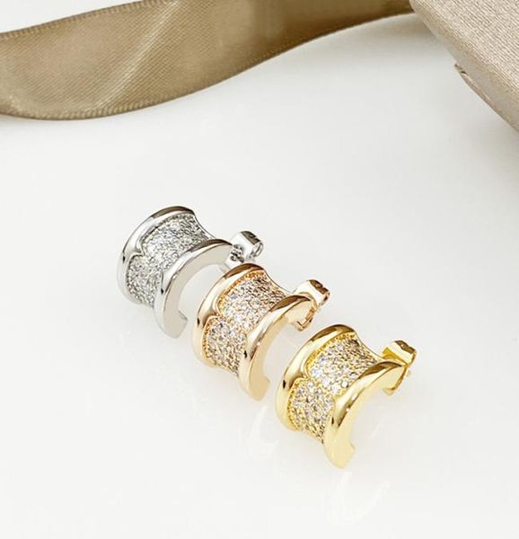 

titanium steel stud earring for woman exquisite simple fashion full diamond lady earrings jewelry gift no box3932801, Golden;silver