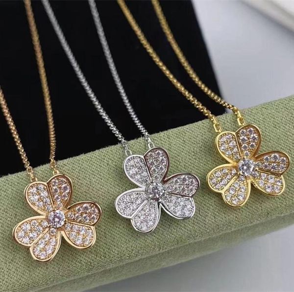 

classic 42cm small necklace fashion elegant clover leaf necklaces gift for woman pendant with box luxury designer jewelry5900142, Silver