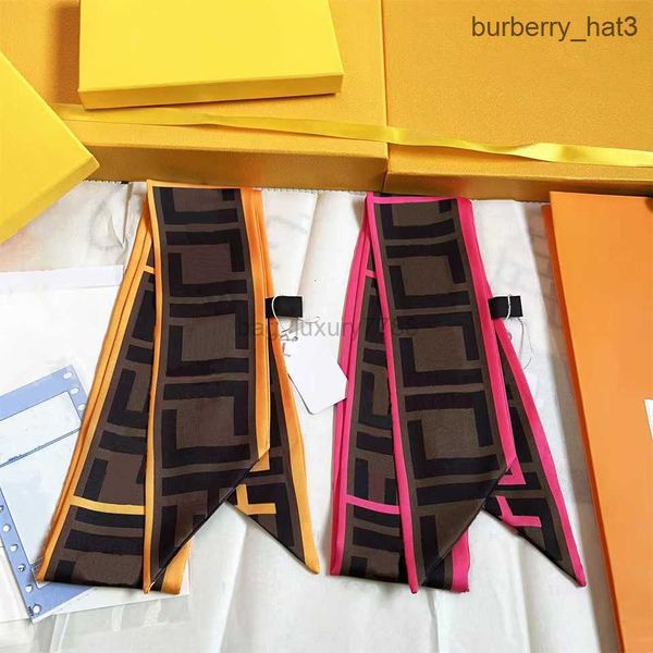 

classic silk scarf luxury brand female designer fashion letter headband handbag scarfs real silk material size 8x120cm, Blue;gray