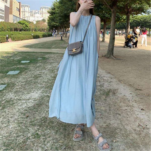 

blue design dress summer womens sleeveless tank sweet loose skirt for women, Black;gray