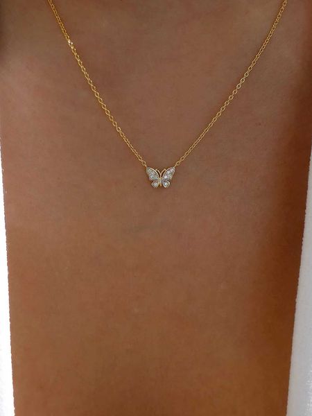 

women's accessories rhinestone decor butterfly charm necklace, Silver
