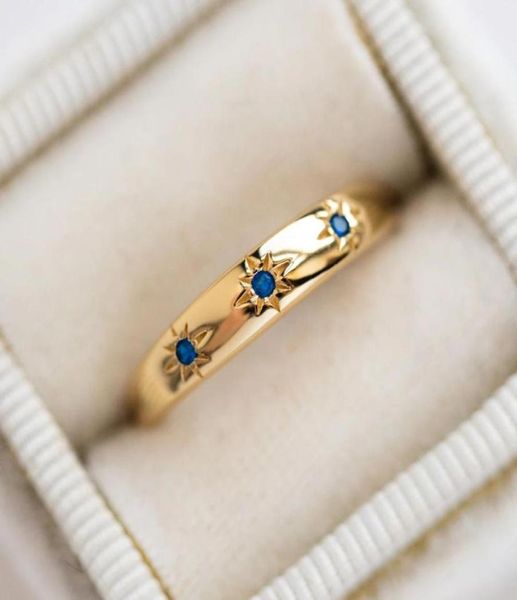 

2021 christmas gift fashion women girl jewelry 3 stone blue cz cubic zirconia open starburst star signet ring3083280, Slivery;golden