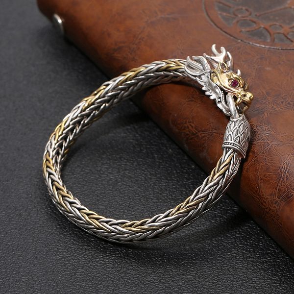 

2023 new trend hand-woven gold dragon head bracelet men's retro craft circle buckle bracelet, Golden;silver