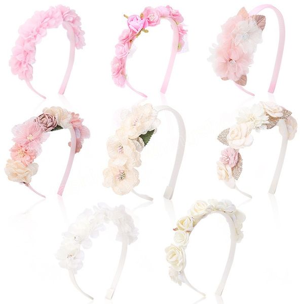 

simulated flower hairbands for baby girls solid silk head band hairband kids floral hair hoop festival party headwear, Slivery;white