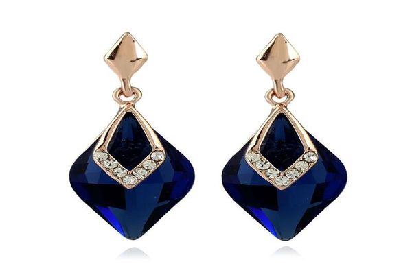 

european style royalty waster drop navy blue crystal stud earrings for women elegant fashion jewelry9570358, Golden;silver