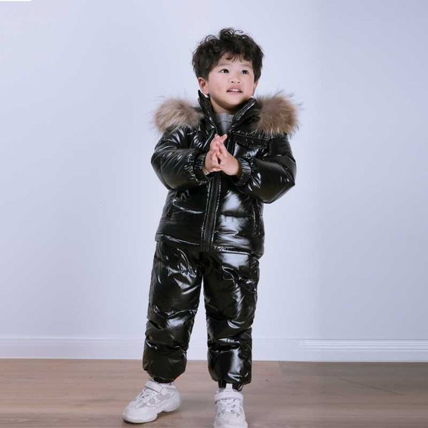 

down coat -30 degree winter children thickened down jacket suit boys down jacket + warm down pants two-piece set girls waterproof ski suit h, Blue;gray