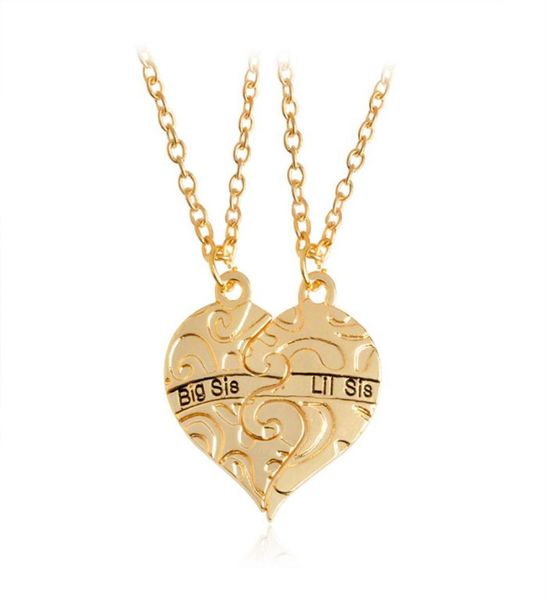 

bib sis little sis heart shape pendant necklace for sister or friends5688501, Silver