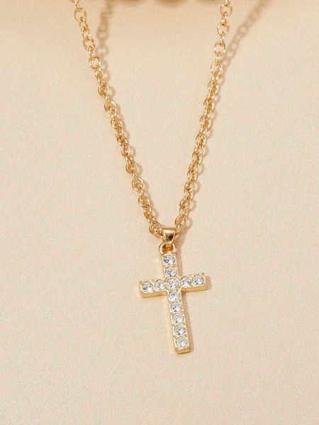 

women's accessories rhinestone cross charm necklace, Silver
