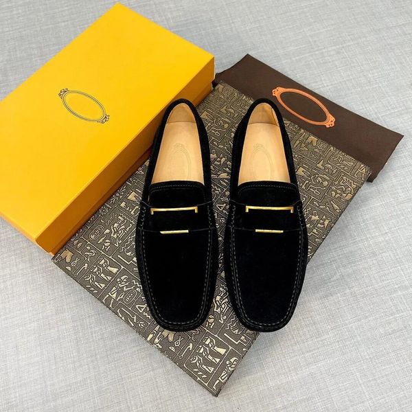 

luxury designer dress shoes men flat casual sneaker gommino suede driving shoes mens loafer non slip sole fabric suede low 38-45box, Black