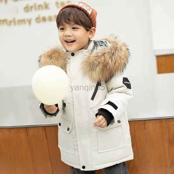 

down coat children's down jacket winter warm girl's down jacket coat thickened down jacket with fur collar hat boy's thickene, Blue;gray