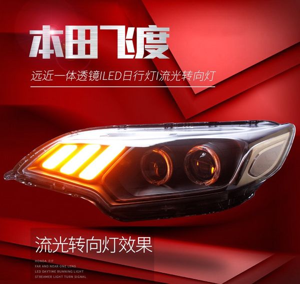 

car headlight daytime running lights front lamp for honda fit gk5 20 14-20 20 high beam streamer turn signal drl head light assembly