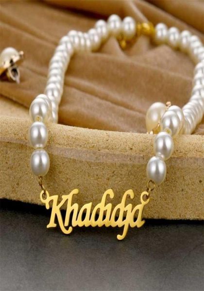 

personalized name custom necklaces for women pearl necklace choker stainless steel nameplate pendant statement elegant jewelry 2113799695, Silver