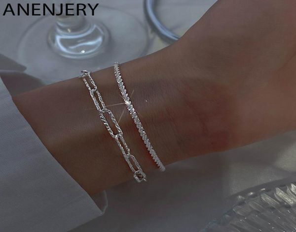 

925 sterling silver shiny chain bracelet simple light luxury bracelets for women jewelry gifts1295708, Black
